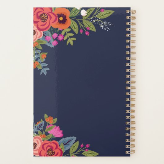 Boho Bouquets - Navy Blue & Coral - Naam Planner (Achterkant)