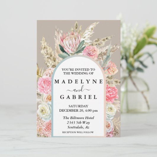 Boho Bouquets Pampas Grass Arch Lijst Kaart (Staand voorkant)