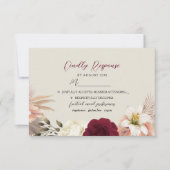 Boho Bourgogne Black Floral Wedding RSVP Kaartje (Voorkant)