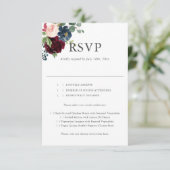Boho Bourgogne Blauwe Bloemen Bruiloft RSVP (Staand voorkant)