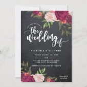 Boho Bourgogne Bloemen Moderne Bruiloft Uitnodigin Kaart (Voorkant)