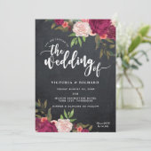 Boho Bourgogne Bloemen Moderne Bruiloft Uitnodigin Kaart (Staand voorkant)