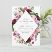 Boho Bourgogne & Blush Bloemen & Fruit Bruiloft Kaart (Staand voorkant)