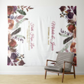 Boho Bourgogne Goud Waterverf Bloemen Bruiloft Wandkleed (In Situ (horizontaal))