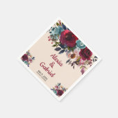 Boho Bourgogne Marsala Rode Marine Bloemen Huwelij Servet (Hoek)