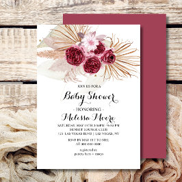 Boho Bourgogne Pampas Grass Baby shower Kaart