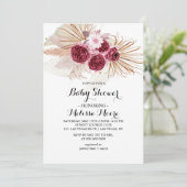 Boho Bourgogne Pampas Grass Baby shower Kaart (Staand voorkant)