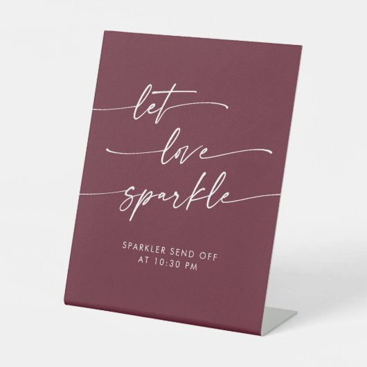 Boho Bourgogne Red Sparkler Verstuur Huwelijk Reclamebord Met Voetstuk (Voorkant)