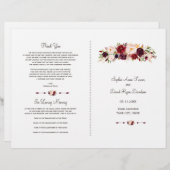 Boho Bourgogne Rode Marsala Bloemen Trouwprogramma (Voorkant / Achterkant)