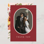 Boho Bourgogne Rustieke Bloemen Foto Huwelijk Bedankkaart (Voorkant / Achterkant)