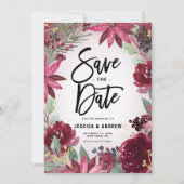 Boho Bourgogne Winter Floral Lijst Winter Save The Date (Voorkant)