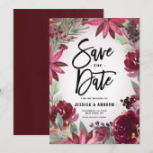 Boho Bourgogne Winter Floral Lijst Winter Save The Date (Voorkant / Achterkant)