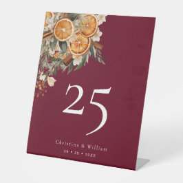 Boho Bourgogne Winter Vakantie Trouwtafel Nummer Reclamebord Met Voetstuk