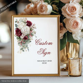 Boho Bourgogne Wit Elegant Bloemen Trouwbord Poster