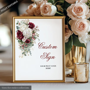 Boho Bourgogne Wit Elegant Bloemen Trouwbord Poster