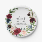 Boho Bourgondië Blauw Bloemen Script Vrijgezellenf Papieren Bordje (Voorkant)