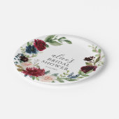 Boho Bourgondië Blauw Bloemen Script Vrijgezellenf Papieren Bordje (Gekanteld)