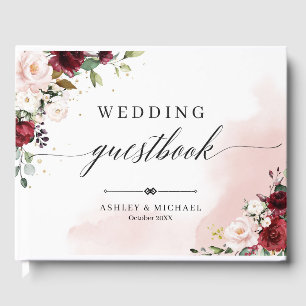 Boho Bourgondië Bloemen bruiloft gastenboek