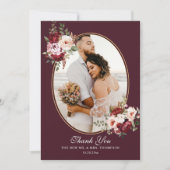 Boho Bourgondië Bloemen Grens Foto Huwelijk Bedankkaart (Voorkant)
