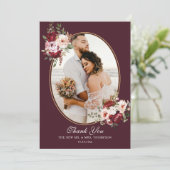 Boho Bourgondië Bloemen Grens Foto Huwelijk Bedankkaart (Staand voorkant)
