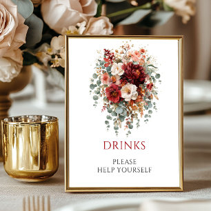 Boho Bourgondië Bloemendranken 8x10 Tafelbord Sign Poster