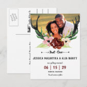 Boho Bourgondië Bloemrijke Jacht is Voorbij Sla de Aankondigingskaart (Voorkant / Achterkant)