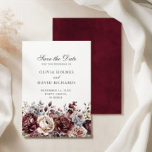 Boho Bourgondië & Blush Bloemen Save the Date Kaar
