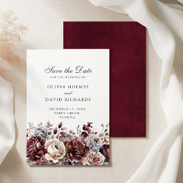 Boho Bourgondië & Blush Bloemen Save the Date Kaar