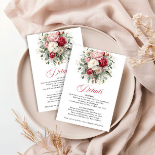 Boho Bourgondië Blush Bloemige Trouwdetails Informatiekaartje