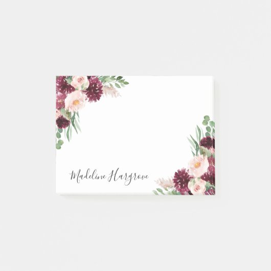 Boho Bourgondië & Blush Floral gepersonaliseerd Post-it® Notes (Voorkant)