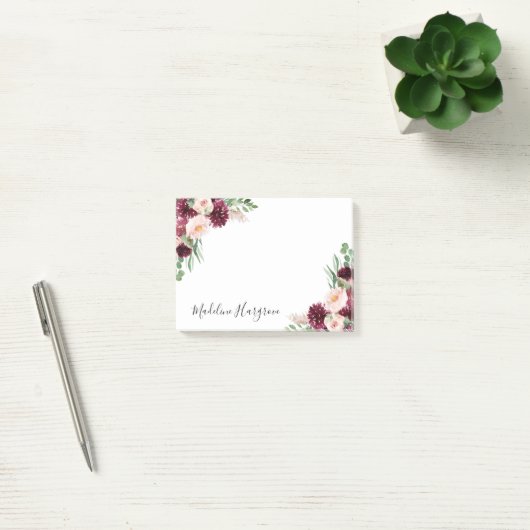 Boho Bourgondië & Blush Floral gepersonaliseerd Post-it® Notes (Kantoor)