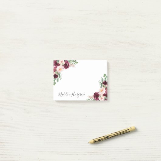 Boho Bourgondië & Blush Floral gepersonaliseerd Post-it® Notes (Op bureau)