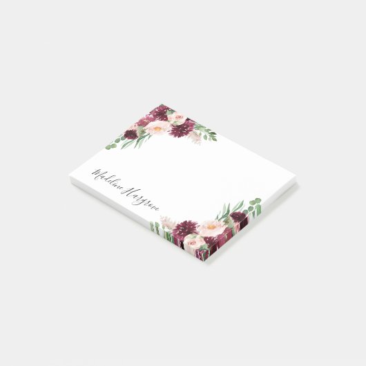 Boho Bourgondië & Blush Floral gepersonaliseerd Post-it® Notes (Schuin)