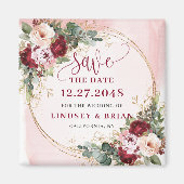 Boho Bourgondië Blush Goud Bloem Save Date Magneet (Voorkant)