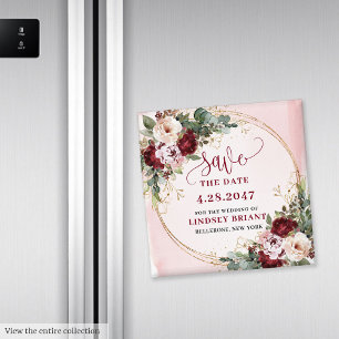 Boho Bourgondië Blush Goud Bloem Save Date Magneet