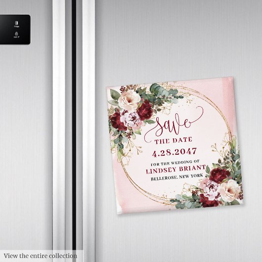 Boho Bourgondië Blush Goud Bloem Save Date Magneet