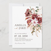Boho Bourgondië & Blush Moderne Bloemen Save The Date (Voorkant)
