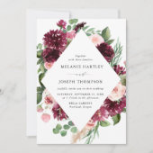 Boho Bourgondië & Blush Waterverf Bloemen Bruiloft Kaart (Voorkant)