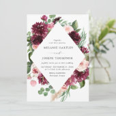 Boho Bourgondië & Blush Waterverf Bloemen Bruiloft Kaart (Staand voorkant)