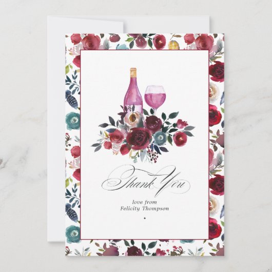 Boho Bourgondië & Dusty Blue Wine thema Bacheloret Bedankkaart (Voorkant)