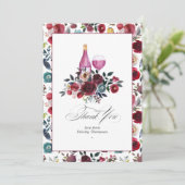 Boho Bourgondië & Dusty Blue Wine thema Bacheloret Bedankkaart (Staand voorkant)