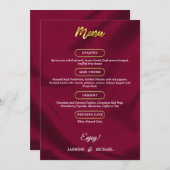 Boho Bourgondië en goud Elegant Script Trouwen Menu (Voorkant / Achterkant)