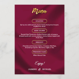 Boho Bourgondië en goud Elegant Script Trouwen Menu