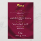 Boho Bourgondië en goud Elegant Script Trouwen Menu (Voorkant)