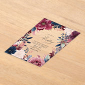 Boho Bourgondië en marine rustieke bloemen bruilof Acryl Uitnodigingen (Laagn)