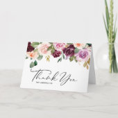 Boho Bourgondië en perzik bloemen herfst bruiloft Bedankkaart (Voorkant)