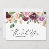 Boho Bourgondië en perzik bloemen herfst bruiloft Bedankkaart (Voorkant)