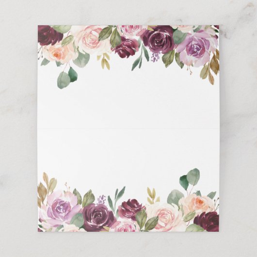 Boho Bourgondië en perzik bloemen herfst bruiloft Plaatskaartje (Buitenkant ongevouwen)