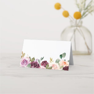 Boho Bourgondië en perzik bloemen herfst bruiloft Plaatskaartje