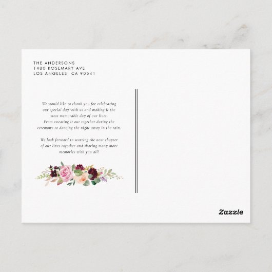 Boho Bourgondië en perzik bloemen Herfst dank u Briefkaart (Achterkant)